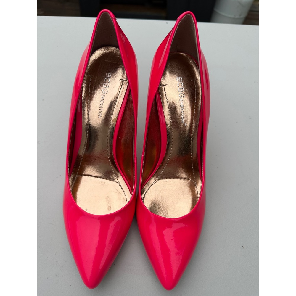 BCBGeneration Cielo Neon Pink Patent Pointed Toe Stiletto Pumps Heels 8.5B 38.5‎